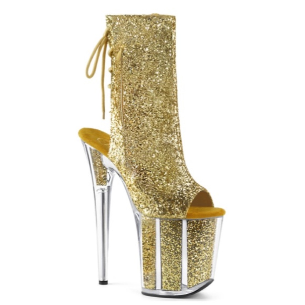 Gold Glitter Pleaser Flamingo 8 inch Heels